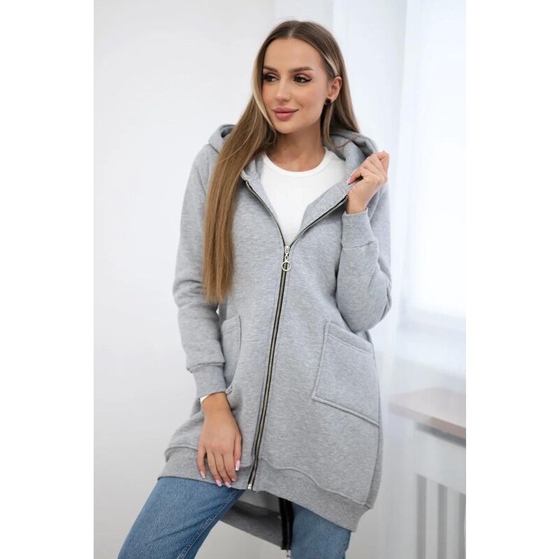 MladaModa Prodloužená zateplená mikina s kapucí a zipem model 9312 65318459