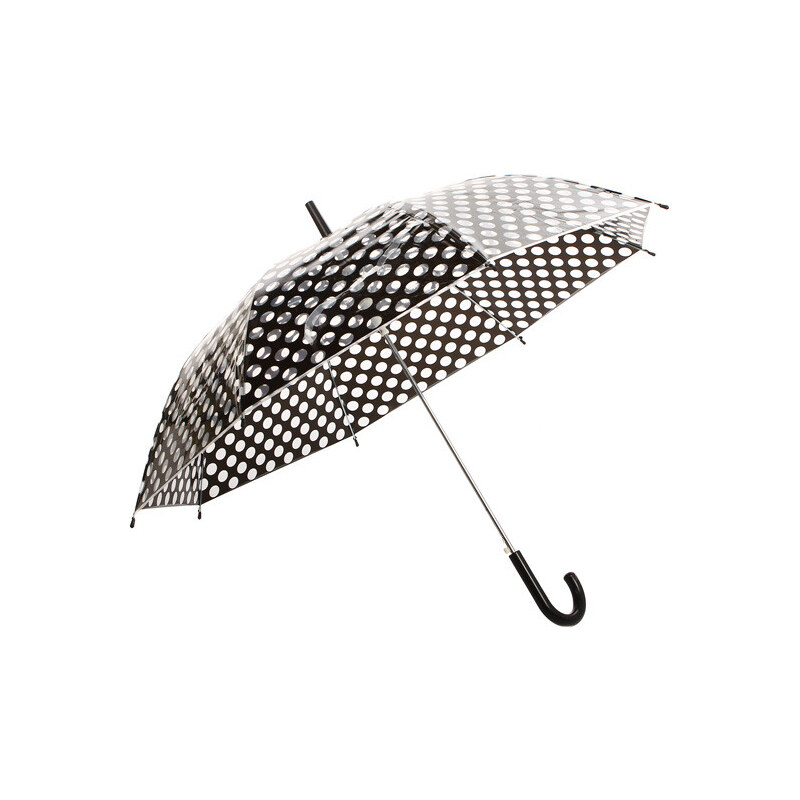 TopMode Krásný vystřelovací retro deštník s puntíky černá
