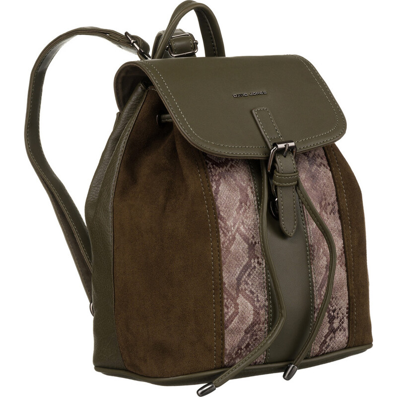 David Jones khaki kožený batoh s klopou 100033433