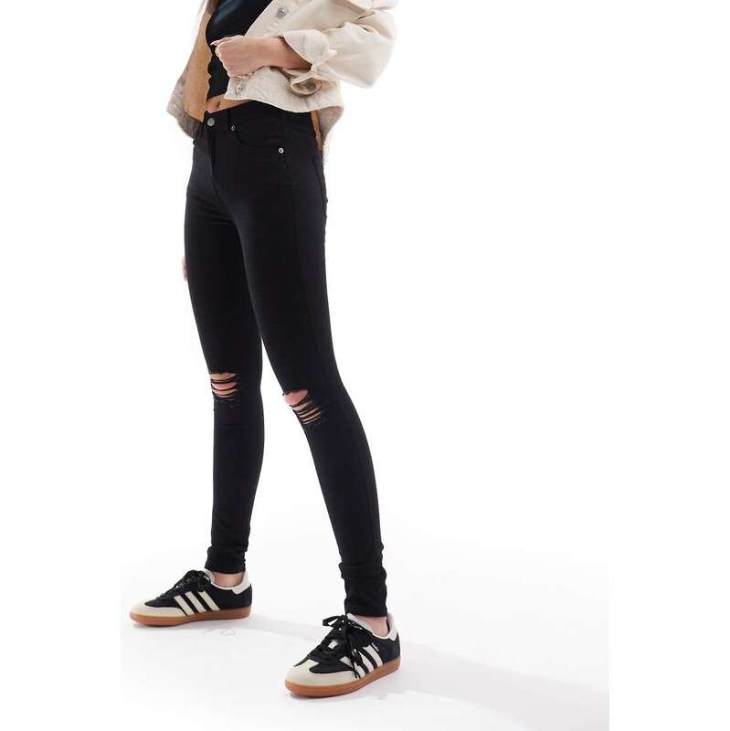Dr Denim Lexy skinny fit mid waist with ripped knees in clean black 102747964