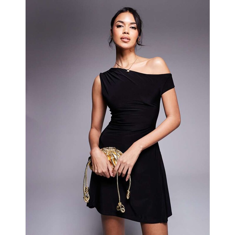 Kaiia exclusive double layered slinky off shoulder drape detail fitted 105804247