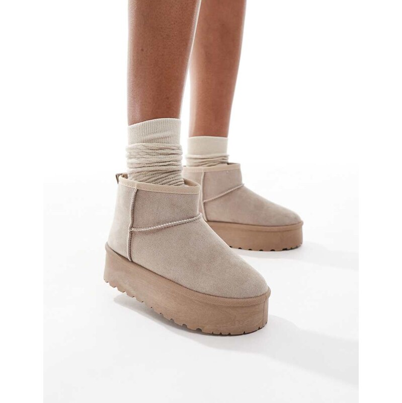 SEQWL mini flatform boots in mushroom-Neutral 115509874