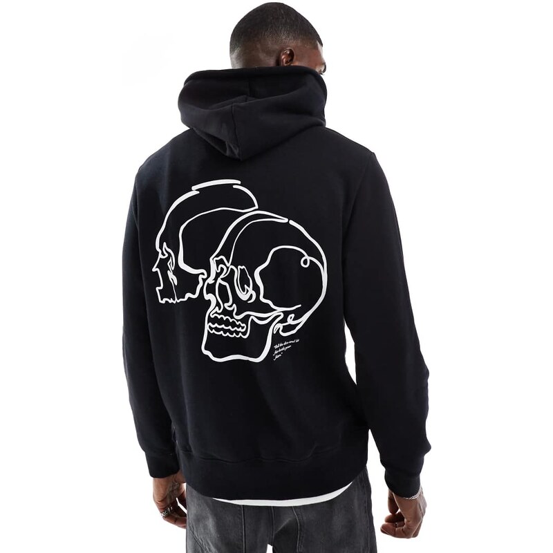 Jack & Jones oversized hoodie with skull back print in black