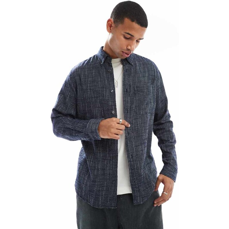 Jack & Jones textured stripe shirt in navy