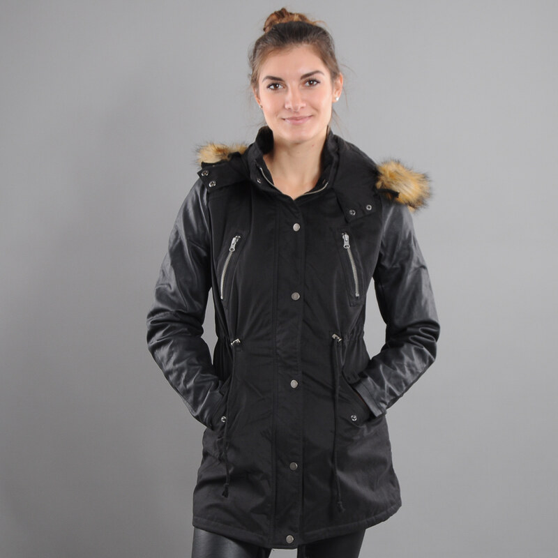 Urban Classics Ladies Leather Imitation Sleeve Parka černá