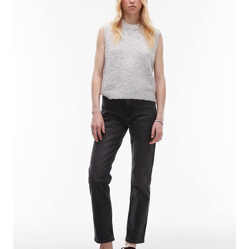 Topshop Tall mid rise straight cropped jean in washed black
