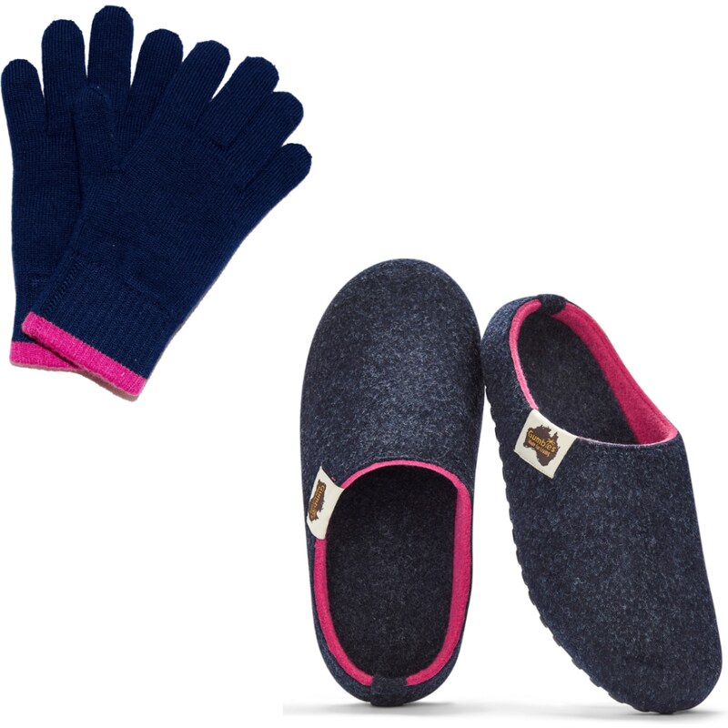 Zimní set Outback + Merino rukavice Navy & Pink