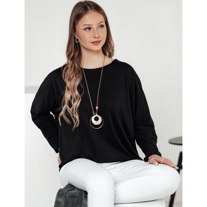 BASIC Černá oversize dámská halenka s přívěskem LOOSEFEMME