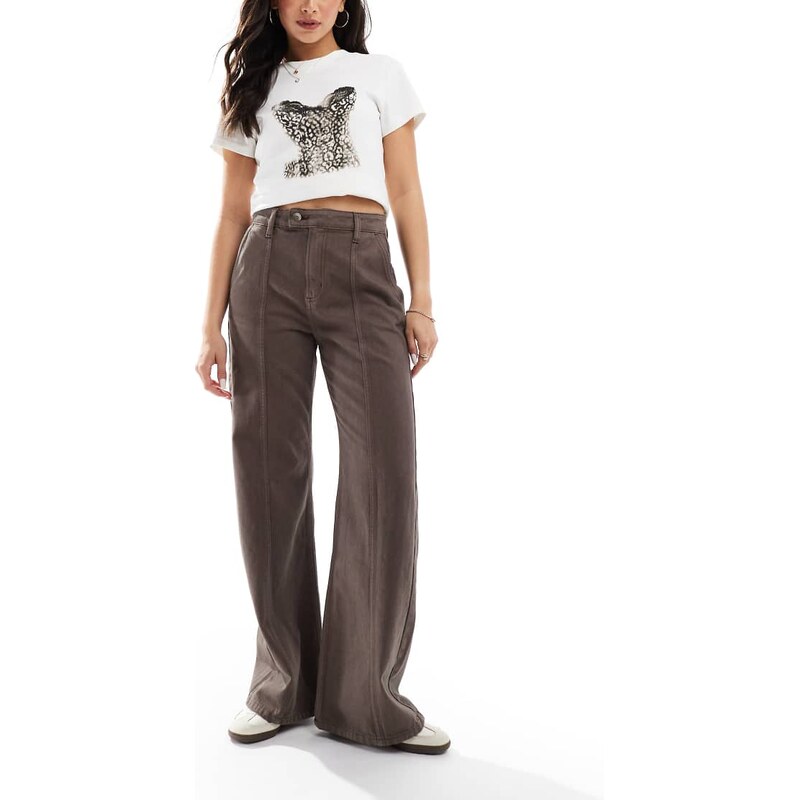 Cotton On seam detail wide leg jeans in dark oak denim-Brown