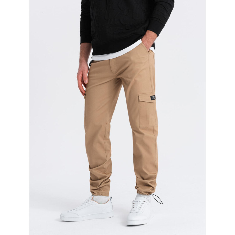 Ombre Mens pants with cargo pockets and leg hem - warm brown