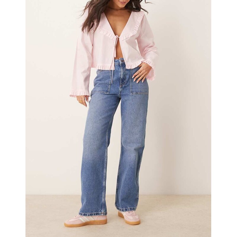 JDY Maya high waist wide leg jeans in mid blue 113260137