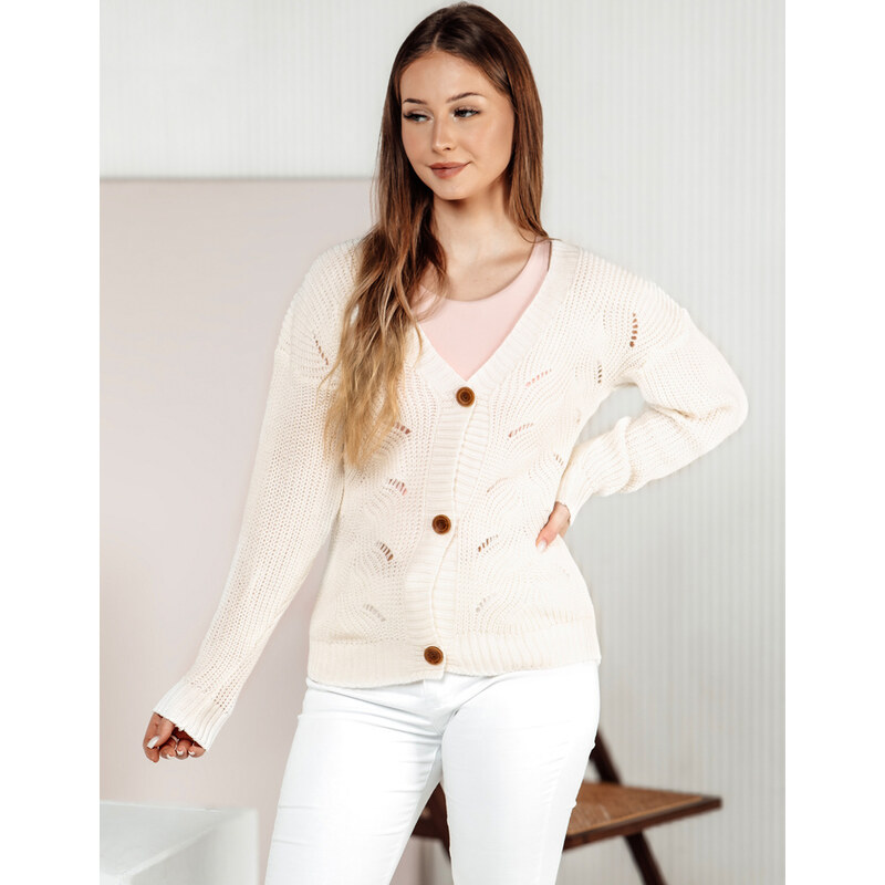 BASIC Smetanový dámský svetr na knoflíky KNITVIA Smetanová