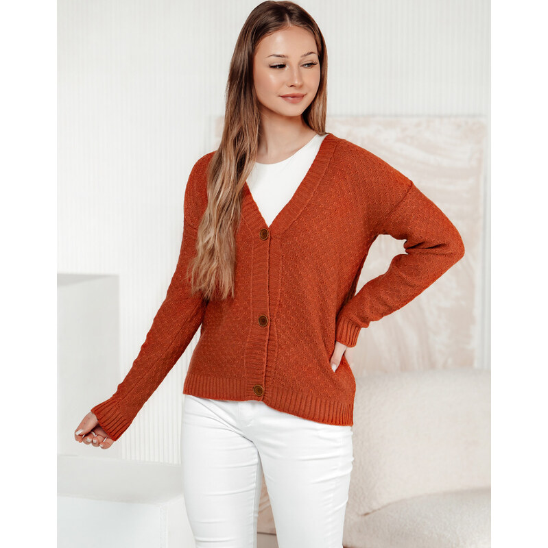 BASIC Cihlový dámský svetr na knoflíky CHICLINE Oranžová 102893464