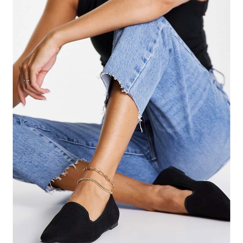 ASOS DESIGN Wide Fit Lakeside ballet flats in black suedette 115509549