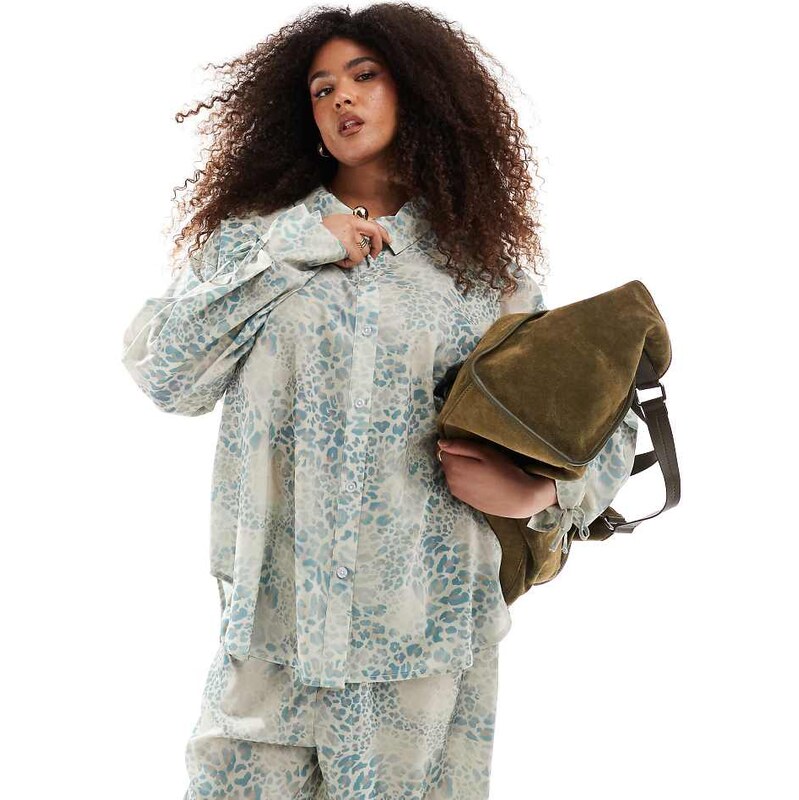 Renee Studio Plus exclusive oversized satin tie sleeve shirt co-ord in 105208865