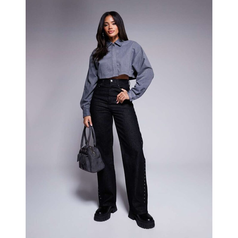ASOS DESIGN crop straight leg jean with studs in black 102939022
