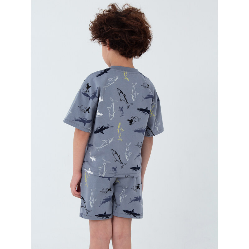 Winkiki Kids Wear Chlapecké pyžamo Shark, krátké kalhoty, krátký rukáv - šedá