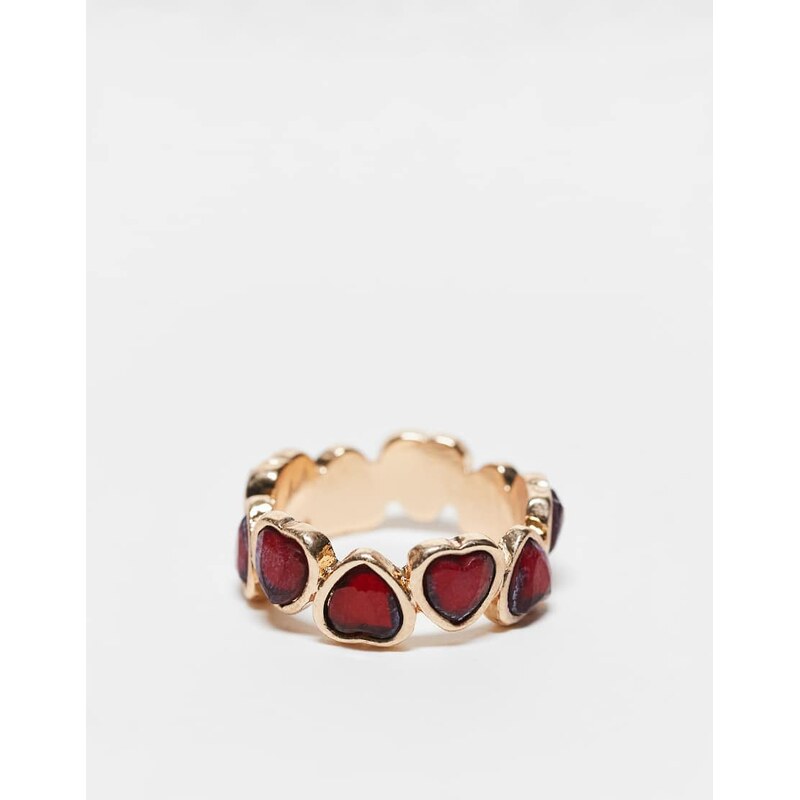 ASOS DESIGN ring with ruby red crystal detail in gold tone 102955251