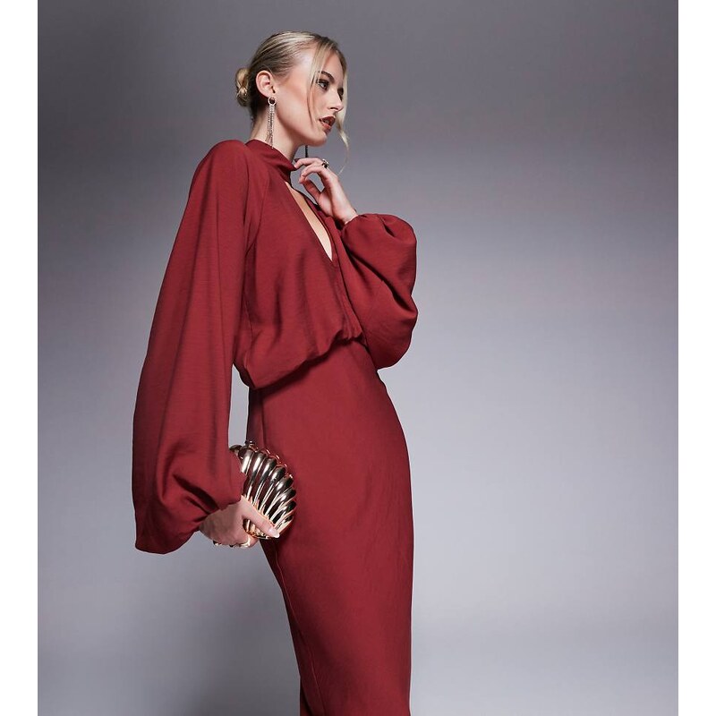 ASOS Tall ASOS DESIGN Tall high neck plunge maxi dress with blouson 115685790