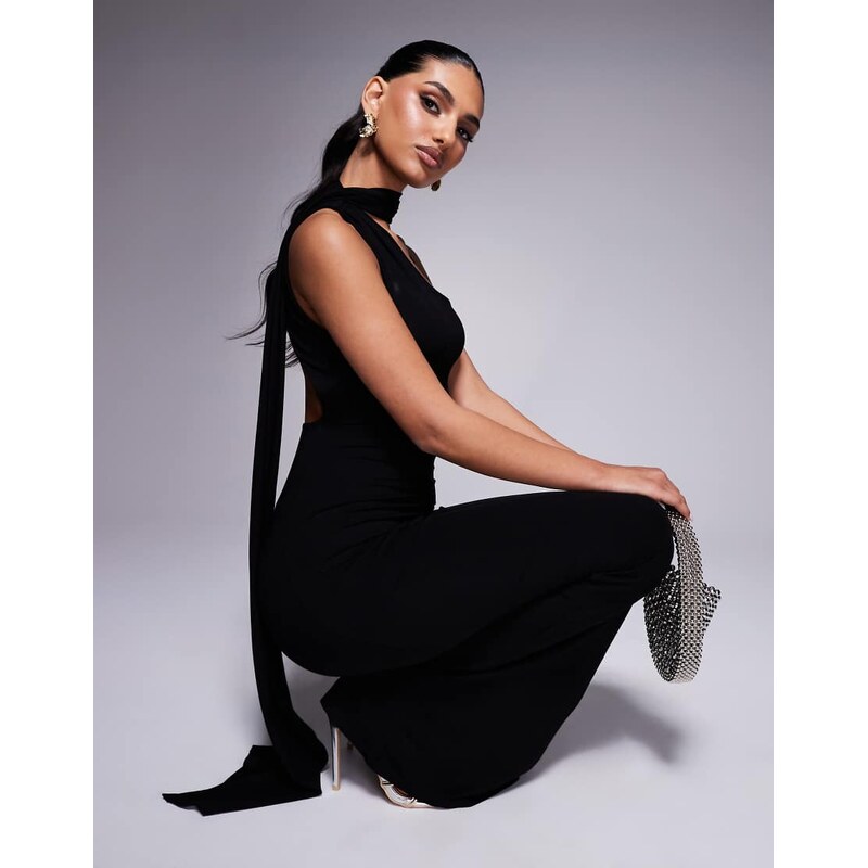 ASOS DESIGN asymmetric scoop neck maxi dress with draped scarf detail 102955278