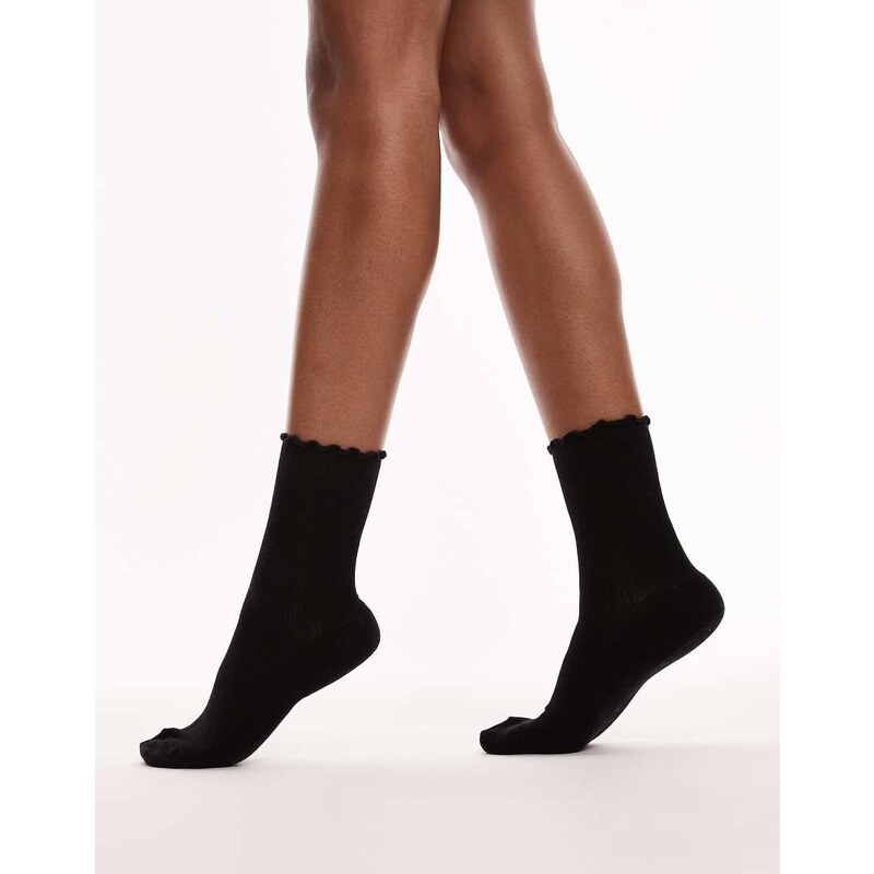 Topshop ribbed frill socks in black