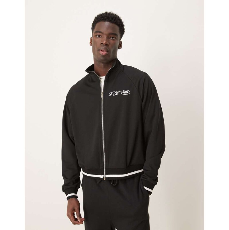 ASOS DESIGN oversized pique track jacket in black