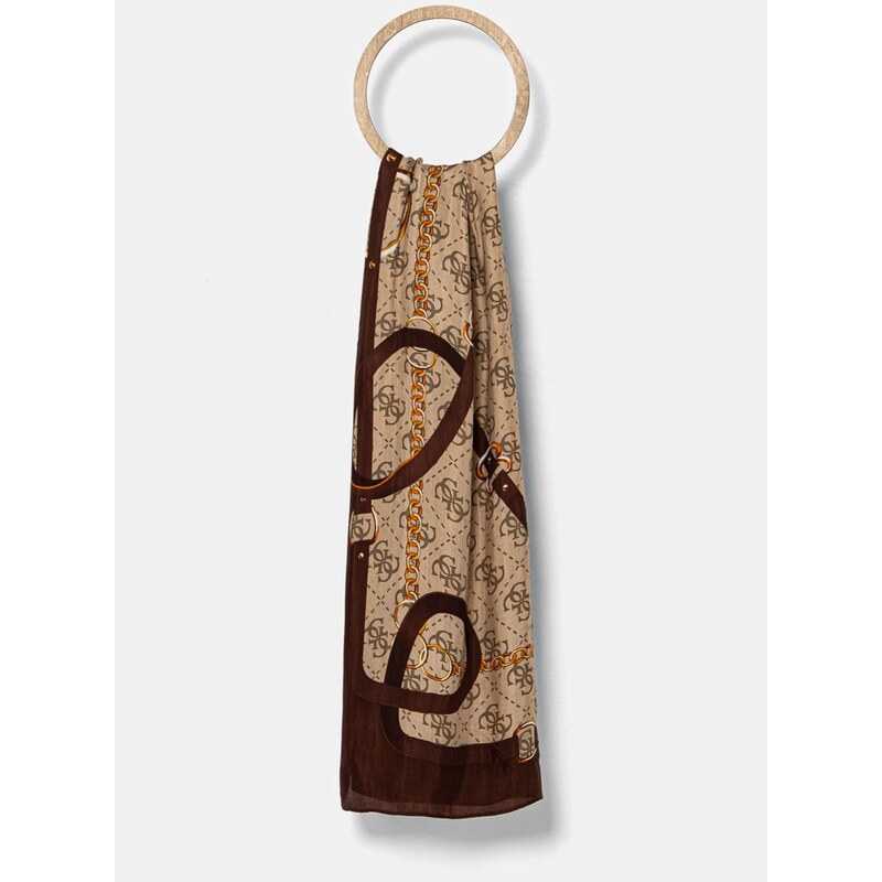 Šátek Guess FOULARD hnědá barva, AW5246 SIL30