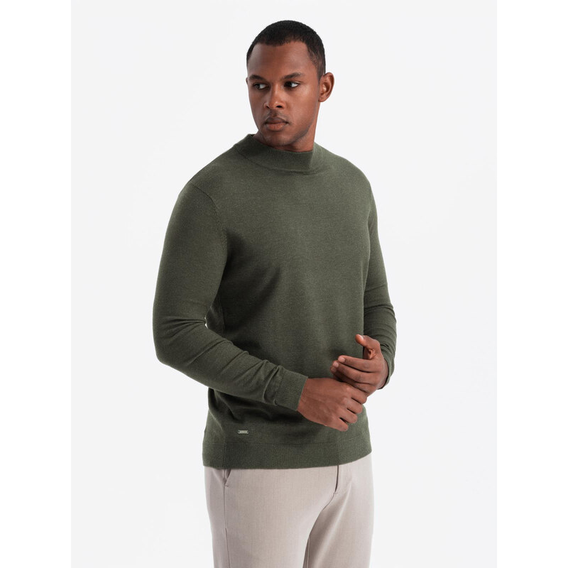 Ombre Mens knitted half turtleneck with viscose - dark olive
