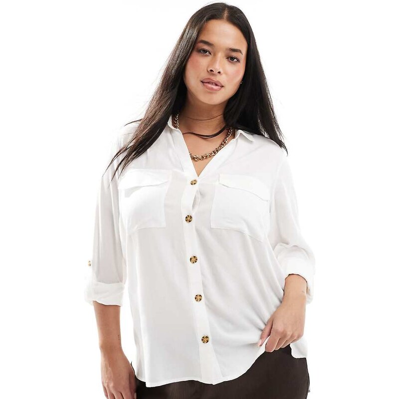 Vero Moda Curve button down shirt with pocket detail in white 113268526