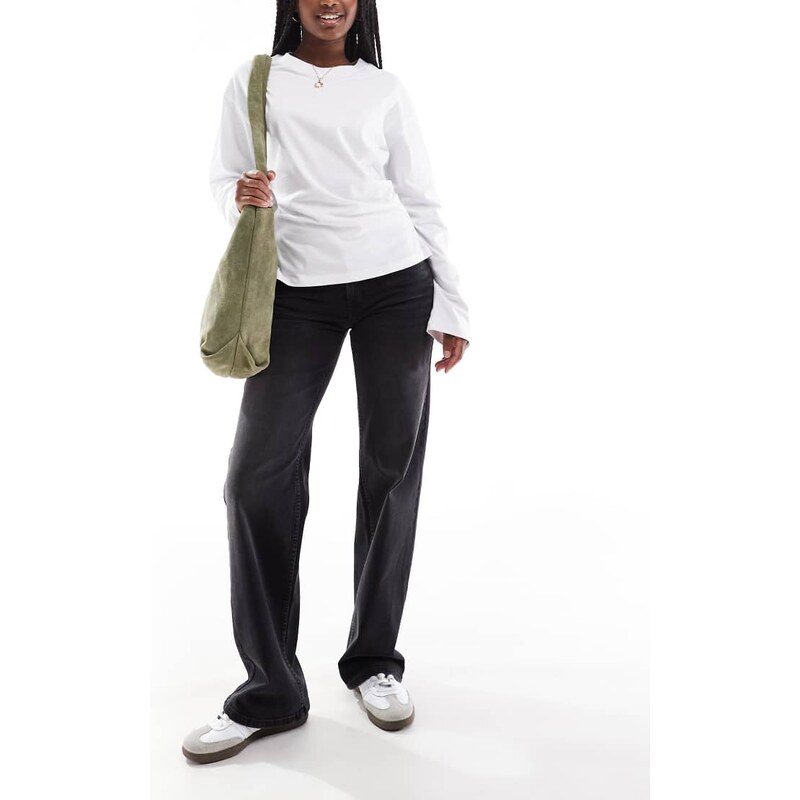 ONLY Judy low rise wide leg jeans in washed black