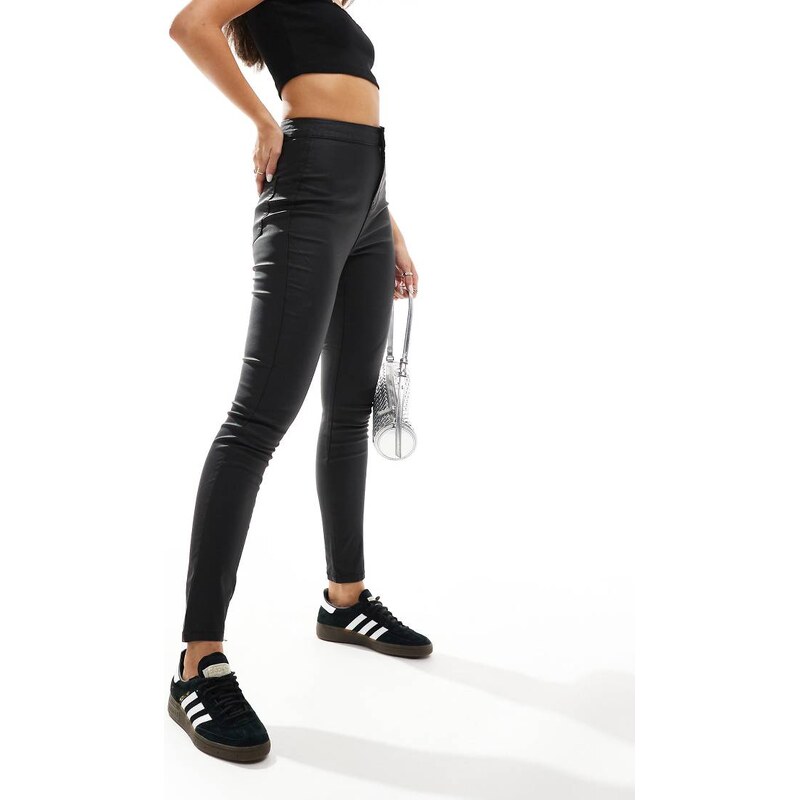 Noisy May high waist coated skinny trouser in black