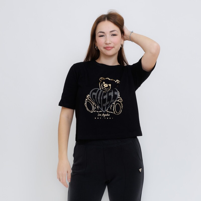 Guess Rhinestone Bear Boxy BLACK