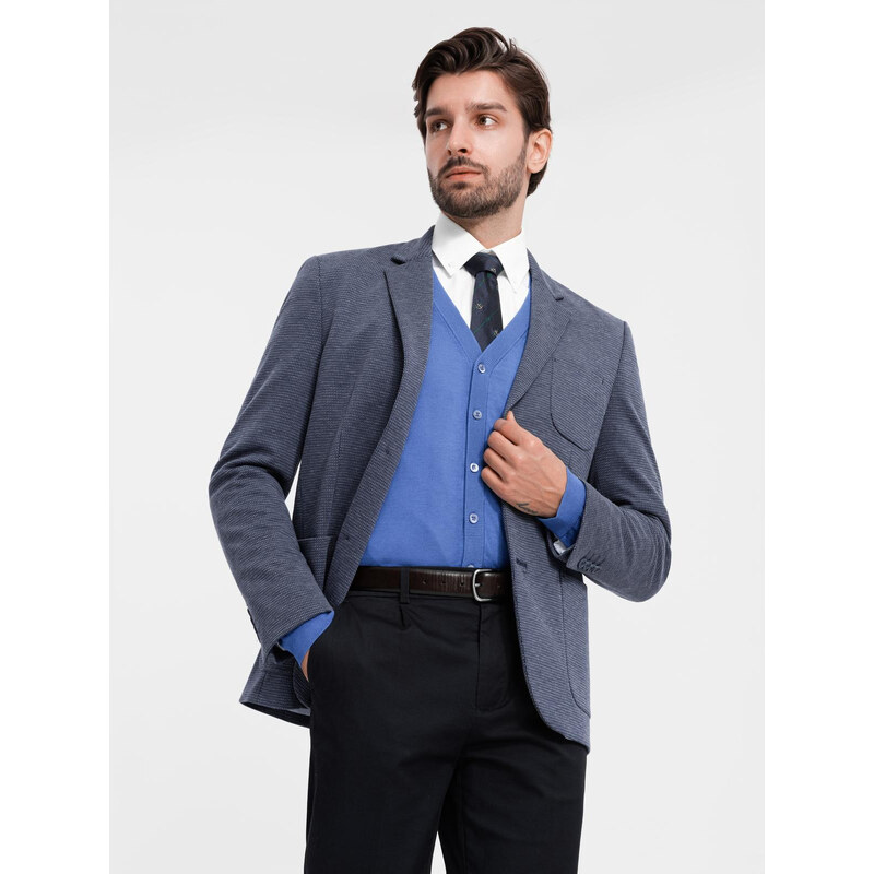 Ombre Fitted elegant mens structured knit blazer - navy blue