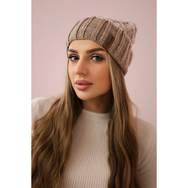 K-Fashion Milano fleecová čepice K203 ecru melange+dark beige