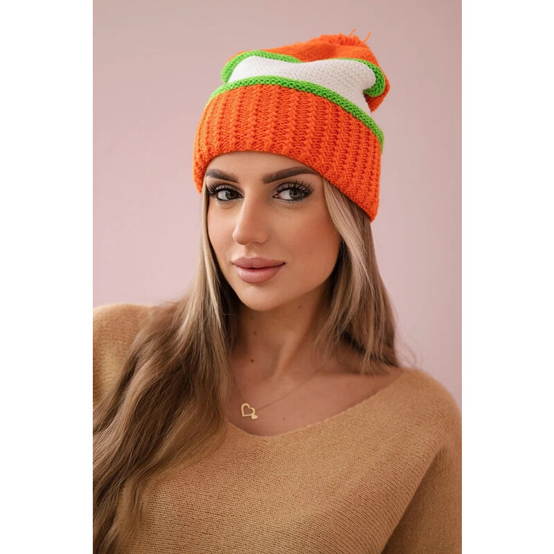 K-Fashion Kinga dámská čepice K297 oranžová+zelená neon+bílá