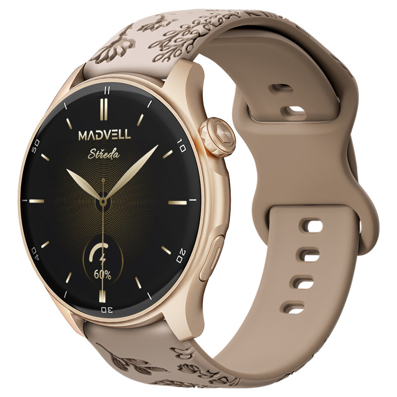Chytré hodinky Madvell Talon 2 s GPS a bluetooth voláním pudrově zlaté se silikonovým řemínkem pampeliška