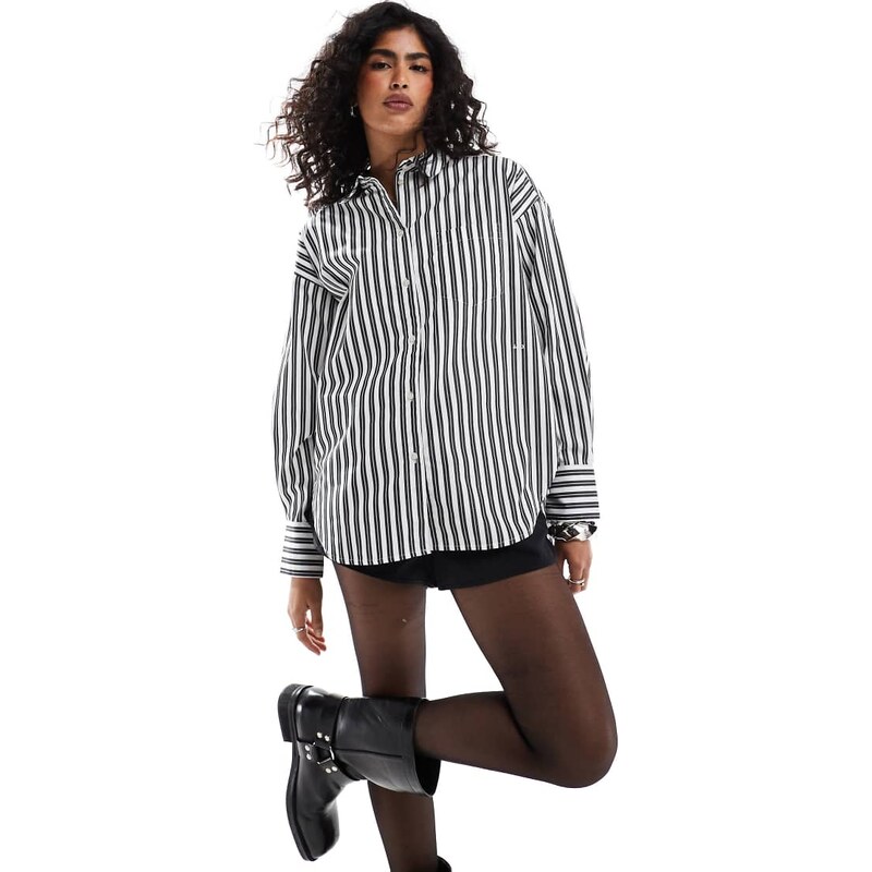 JJXX Jamie oversized shirt in black stripe