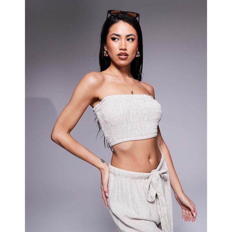 ASOS DESIGN Isabel mix & match linen blend shirred bandeau beach
