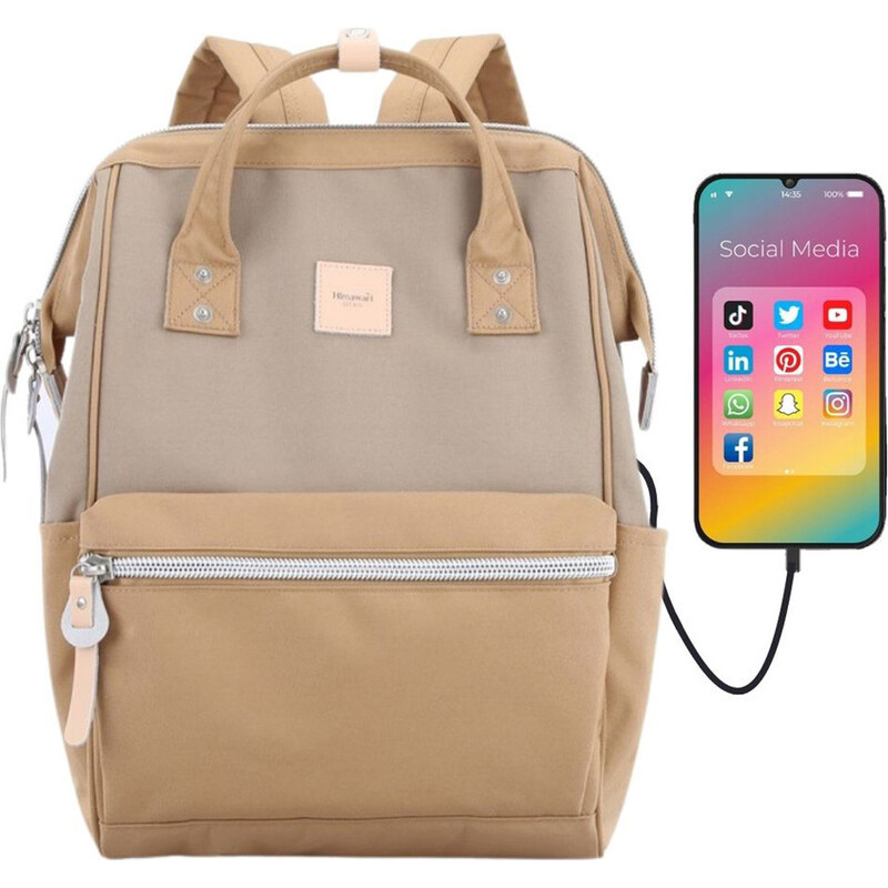 BASIC Himawari Khaki-béžový dámský batoh s kapsou na notebook a USB 103104433