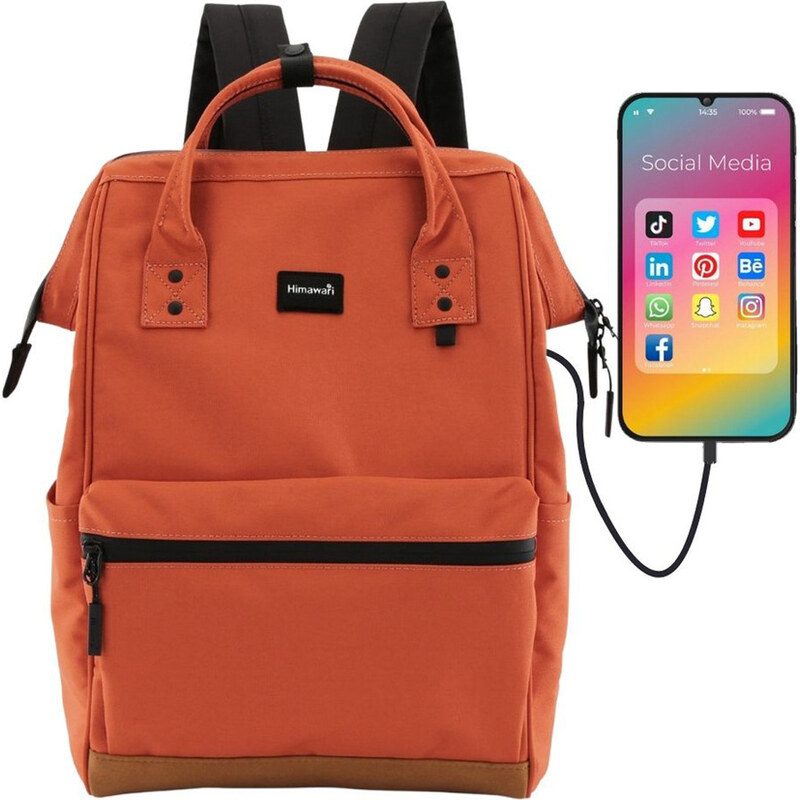 BASIC Himawari Tmavě oranžový dámský batoh s přední kapsou a USB 103104556