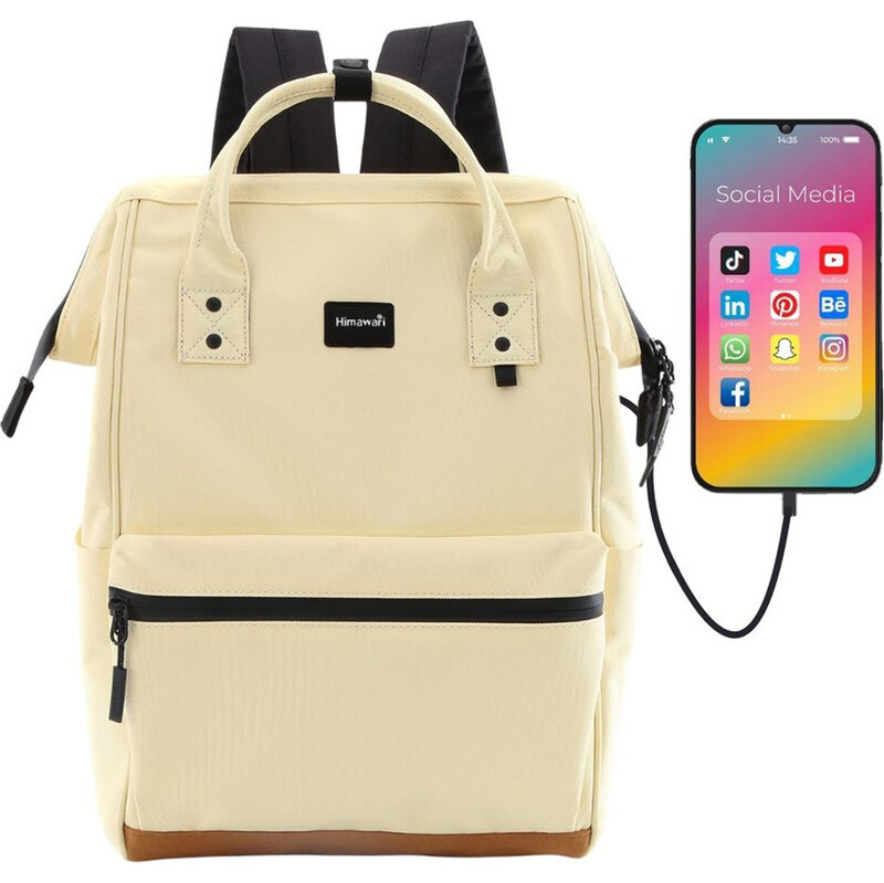 BASIC Himawari Světle žlutý dámský batoh s přední kapsou a USB portem 103104558