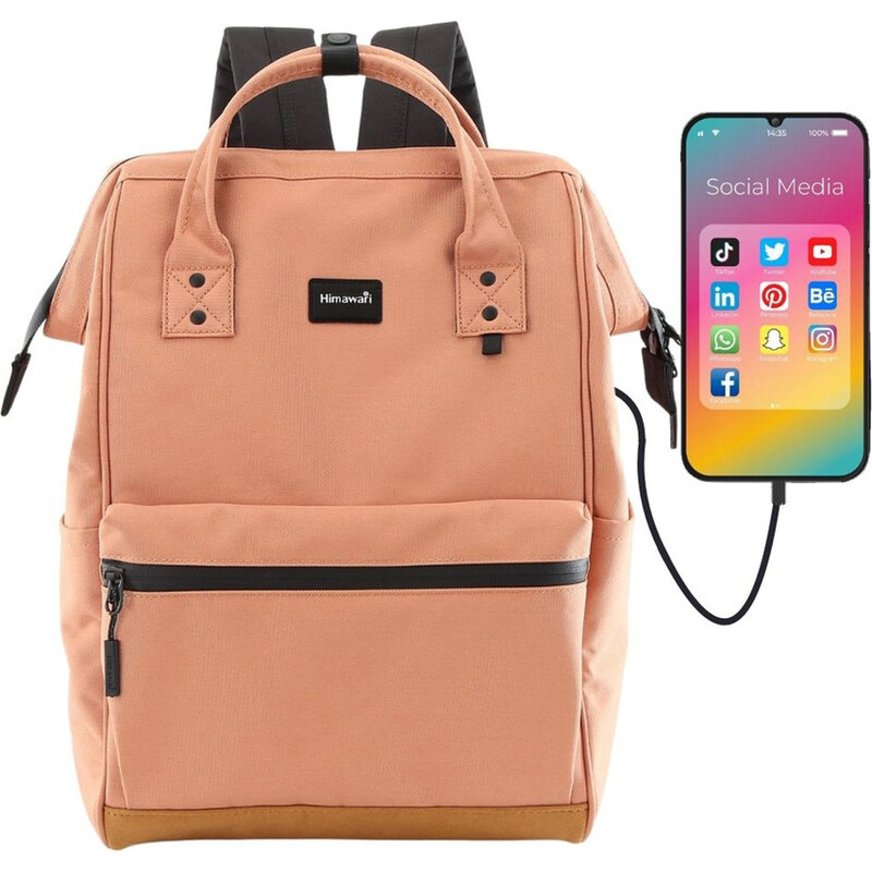 BASIC Himawari Meruňkový dámský batoh s přední kapsou a USB portem 103104557