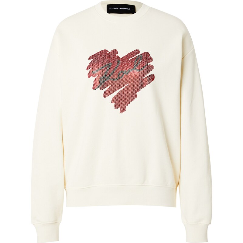 Karl Lagerfeld Mikina HEARTS krémová / karmínově červené / černá