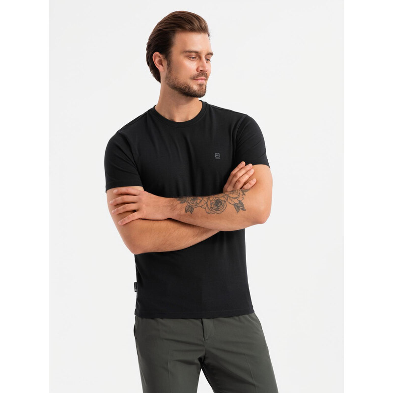 Ombre Mens SLIM FIT T-shirt with round neckline and logo - black