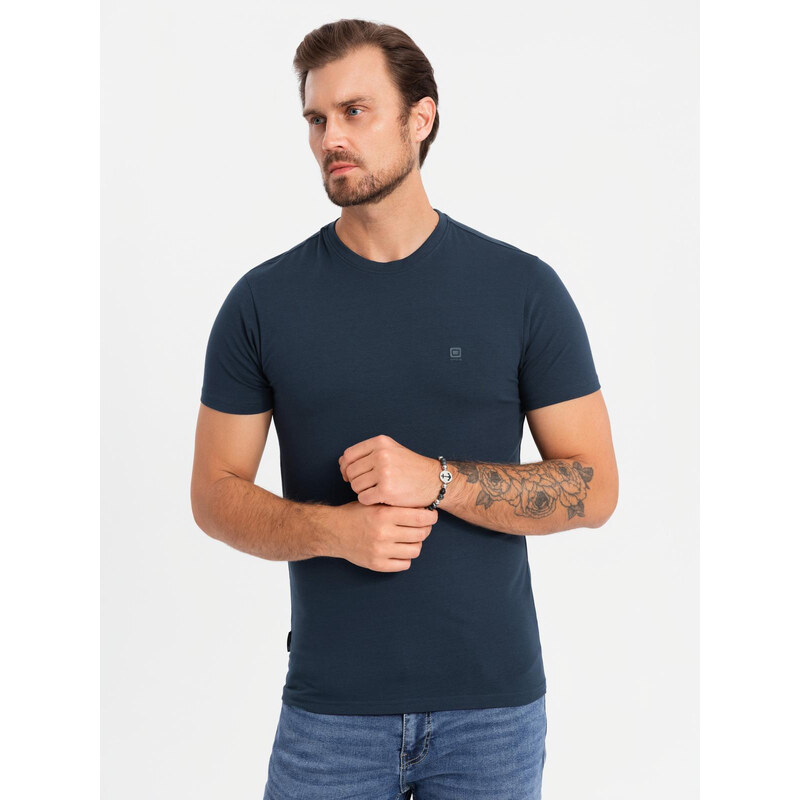 Ombre Mens SLIM FIT T-shirt with round neckline and logo - navy