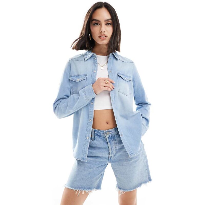 Vero Moda denim shirt with pocket detail in light blue 103120482