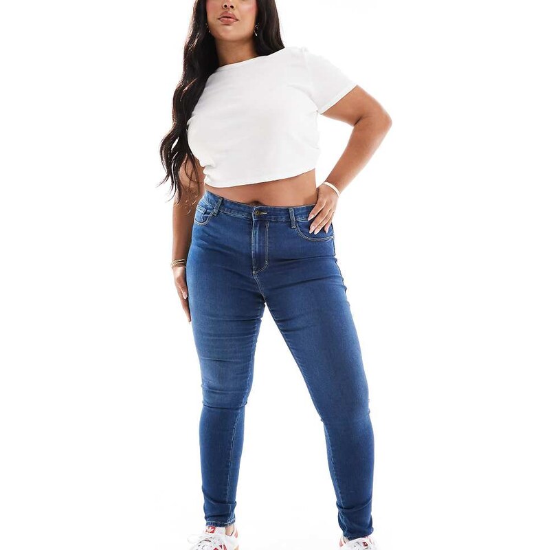 ONLY Curve Augusta high waisted skinny jeans in mid blue wash