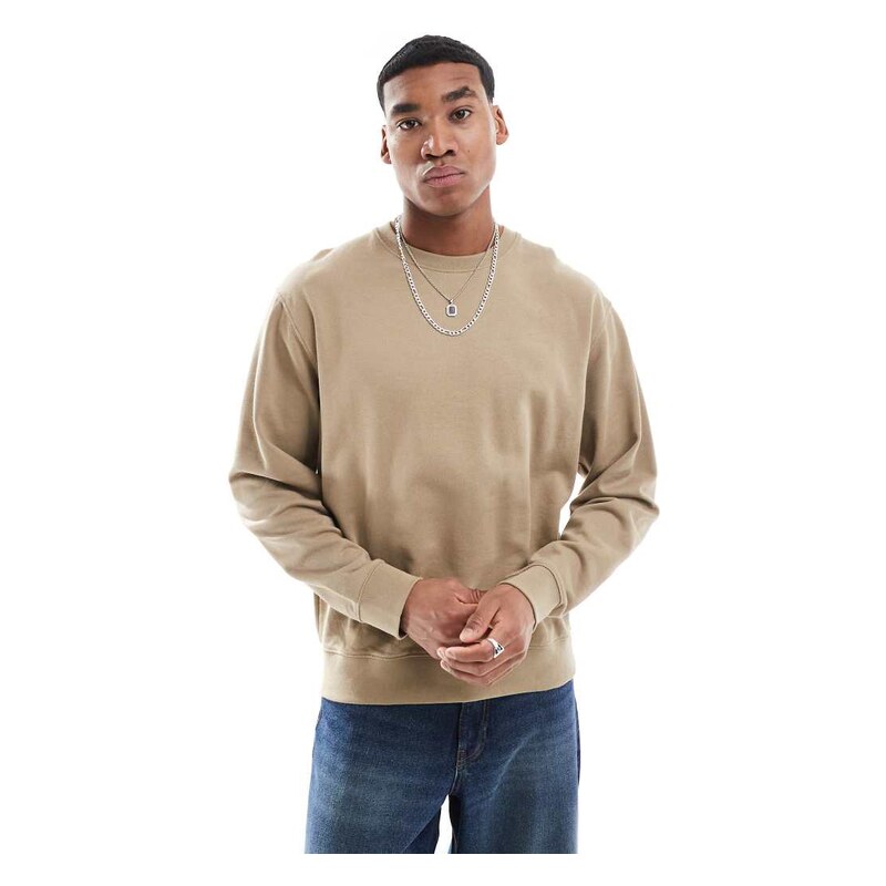 Jack & Jones oversized crew neck sweatshirt in khaki-Neutral