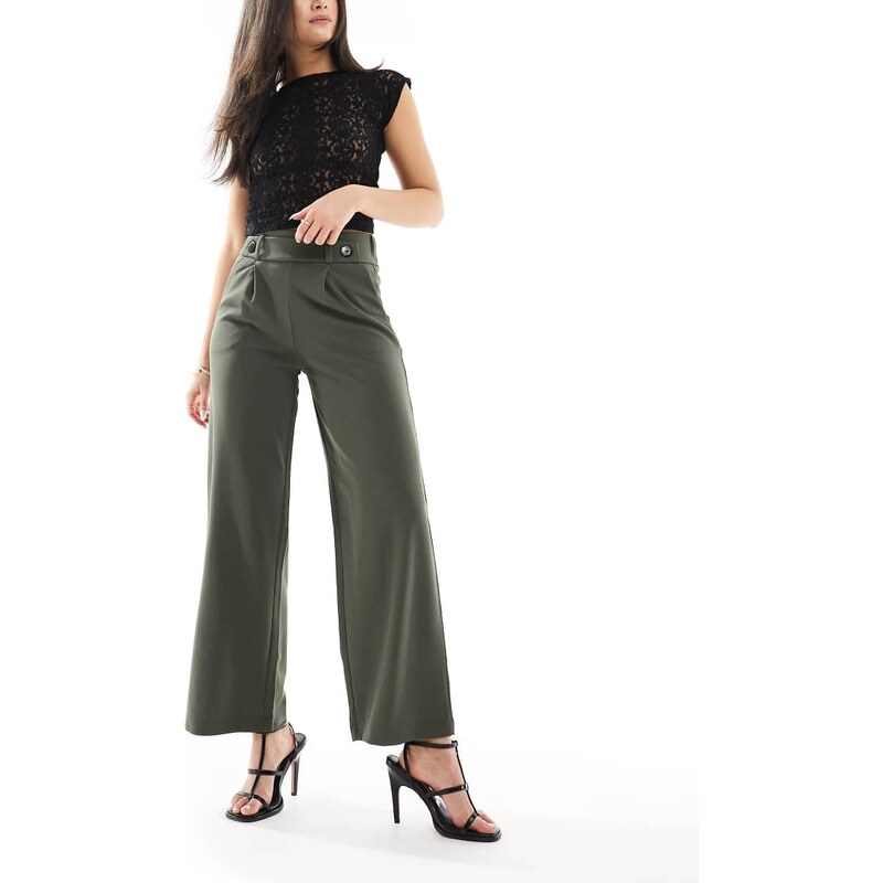 JDY high waisted crop wide fit tailored trousers in khaki-Green