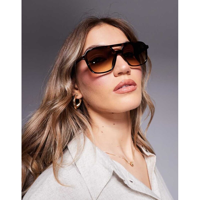 ASOS DESIGN aviator sunglasses in tort frame-Brown